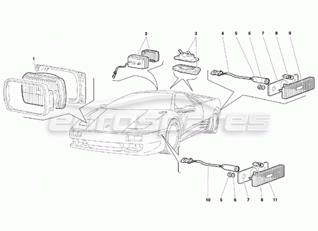 lamborghini diablo vt (1994) lights (valid for canada version - april 1994) part diagram