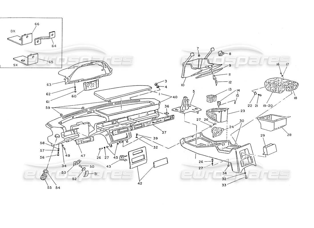 maserati ghibli 2.8 (non abs) dashboard and console parts diagram