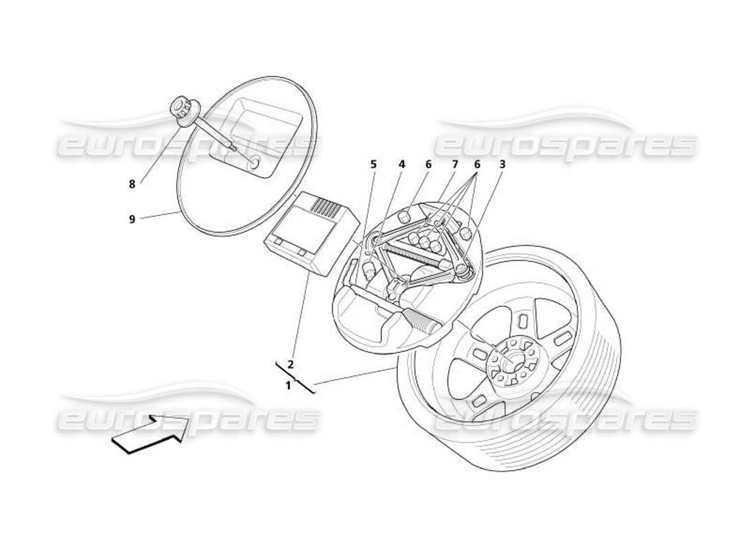 maserati 4200 coupe (2005) spare wheel and equipment -optional- parts diagram