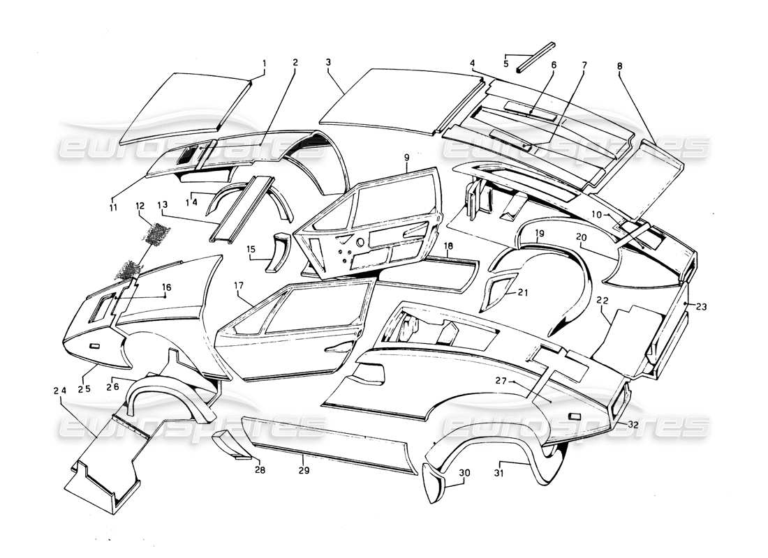 lamborghini countach 5000 qvi (1989) outer coverings part diagram