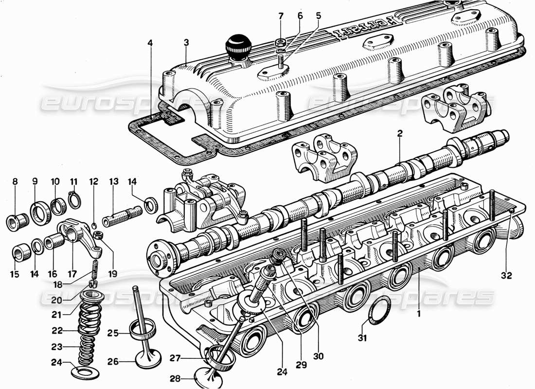 ferrari 365 gt 2+2 (mechanical) cylinder head (right) parts diagram