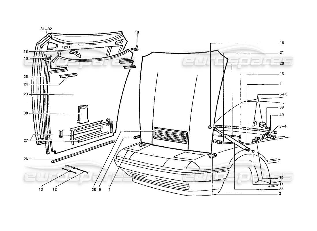 ferrari 412 (coachwork) front bonnet parts diagram