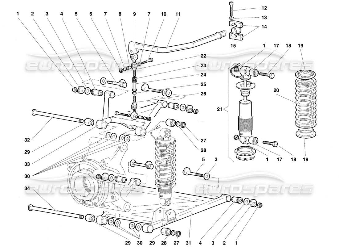 lamborghini diablo vt (1994) rear suspension part diagram