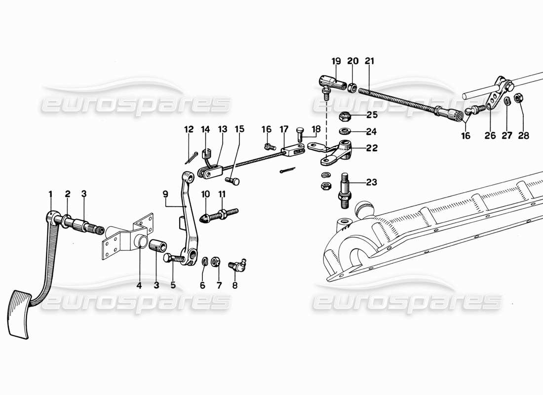 ferrari 365 gt 2+2 (mechanical) throttle pedal parts diagram