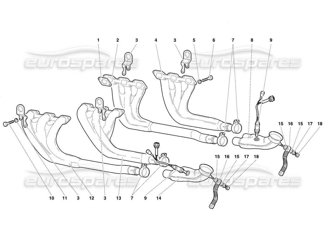 lamborghini diablo vt (1994) exhaust system parts diagram