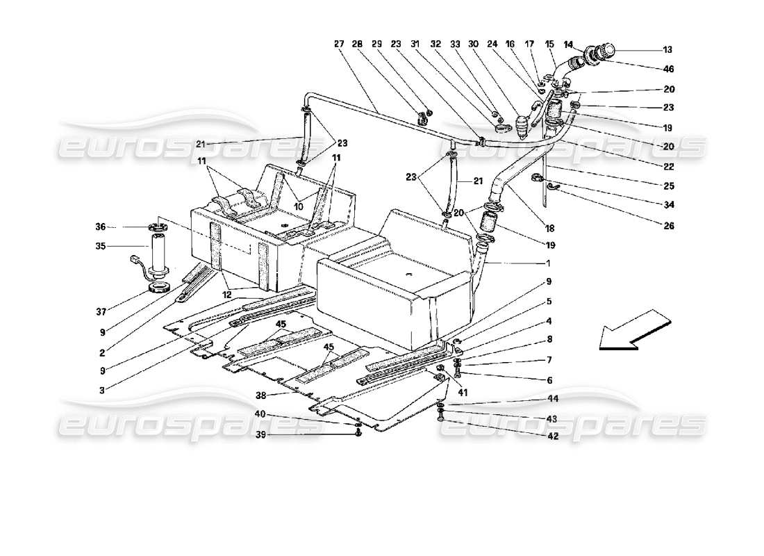 ferrari mondial 3.4 t coupe/cabrio tank and fuel vent systems - coupe - not for cars with catalyst parts diagram