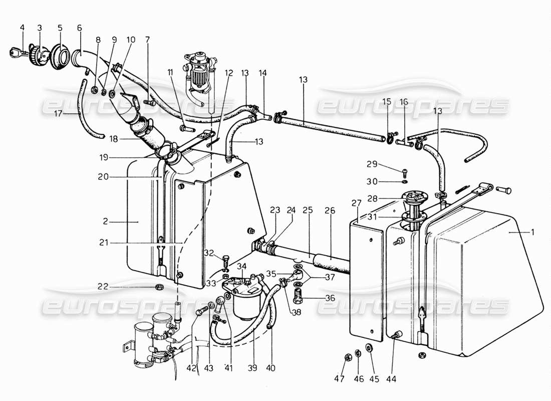 ferrari 206 gt dino (1969) fuel tanks -and pipes parts diagram