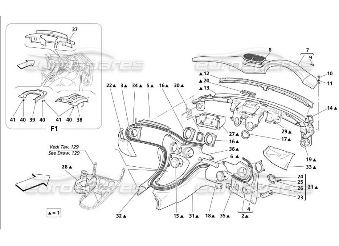 maserati 4200 coupe (2005) dashboard -valid for gd- parts diagram