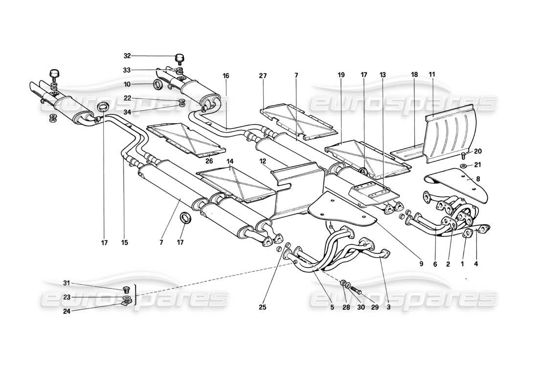 ferrari 412 (mechanical) exhaust system part diagram