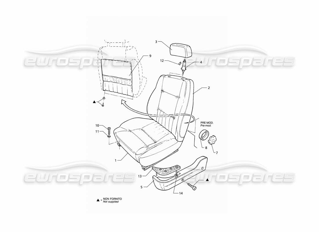 maserati qtp v6 (1996) front seat parts diagram