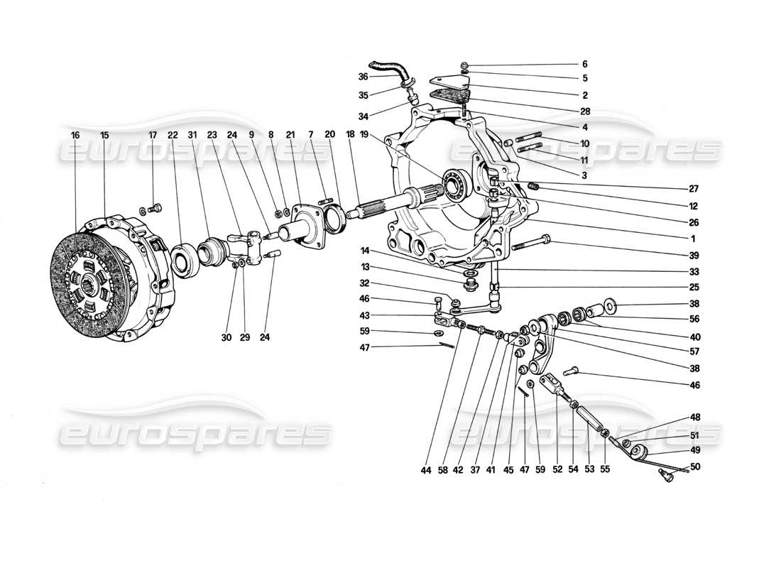 ferrari 208 turbo (1982) clutch and controls part diagram