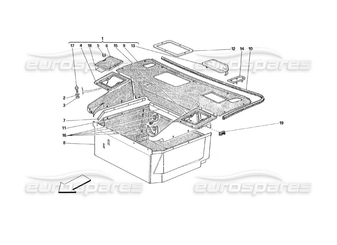 ferrari 348 (1993) tb / ts front compartments carpets part diagram