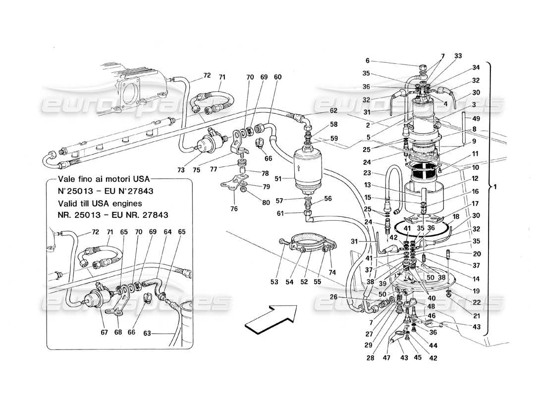 ferrari 348 (1993) tb / ts fuel pump and pipes part diagram