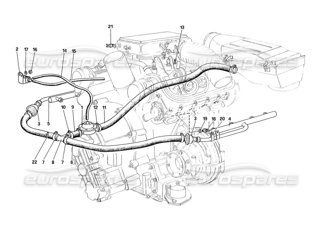 ferrari 328 (1988) air injection (for usa and ch88 version) parts diagram