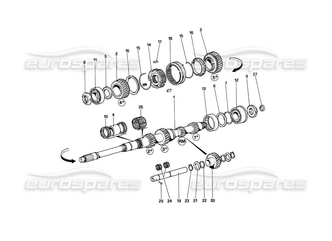 ferrari 308 quattrovalvole (1985) main shaft gears parts diagram