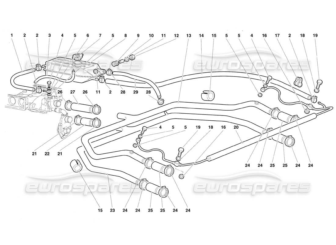 lamborghini diablo vt (1994) water cooling system part diagram