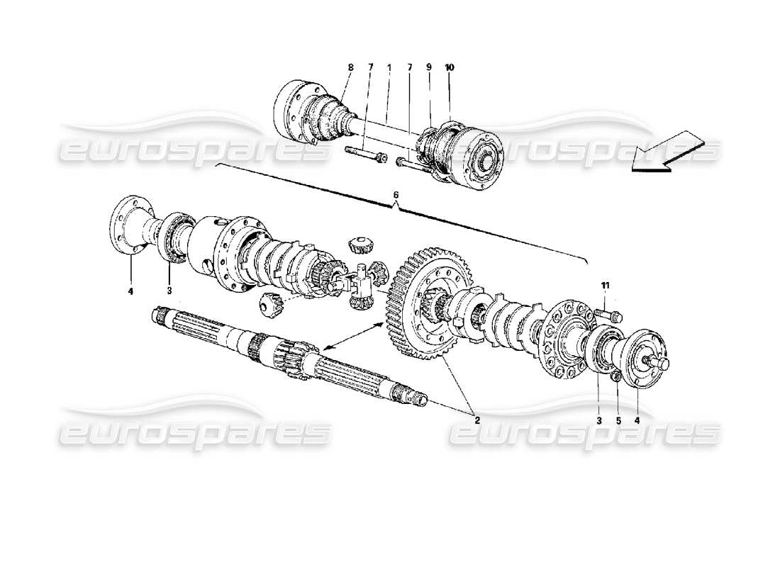 ferrari mondial 3.4 t coupe/cabrio differential & axle shafts parts diagram