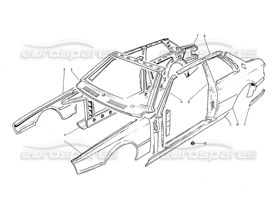 maserati biturbo 2.5 (1984) body shell - outer panels part diagram