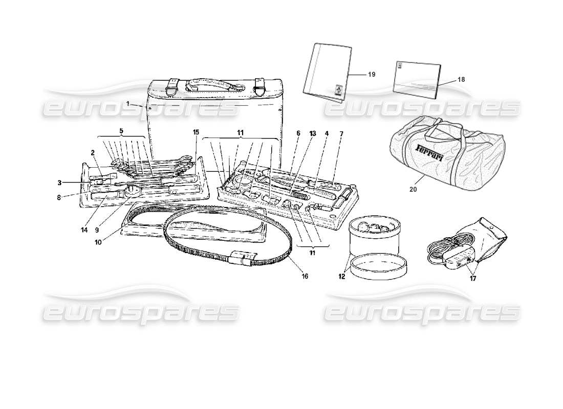 ferrari 512 tr tool kit - equipment & accessories parts diagram