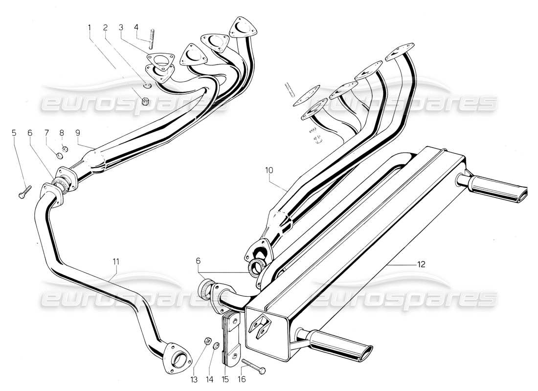 lamborghini jalpa 3.5 (1984) exhuast pipes parts diagram