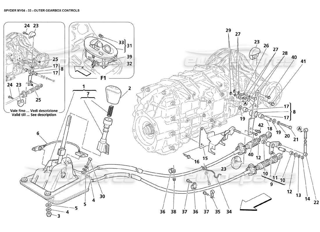 maserati 4200 spyder (2004) outer gearbox controls part diagram