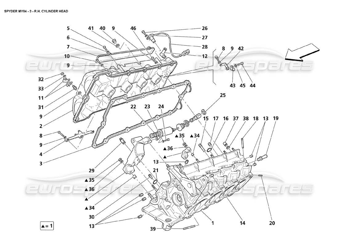 maserati 4200 spyder (2004) rh cylinder head parts diagram