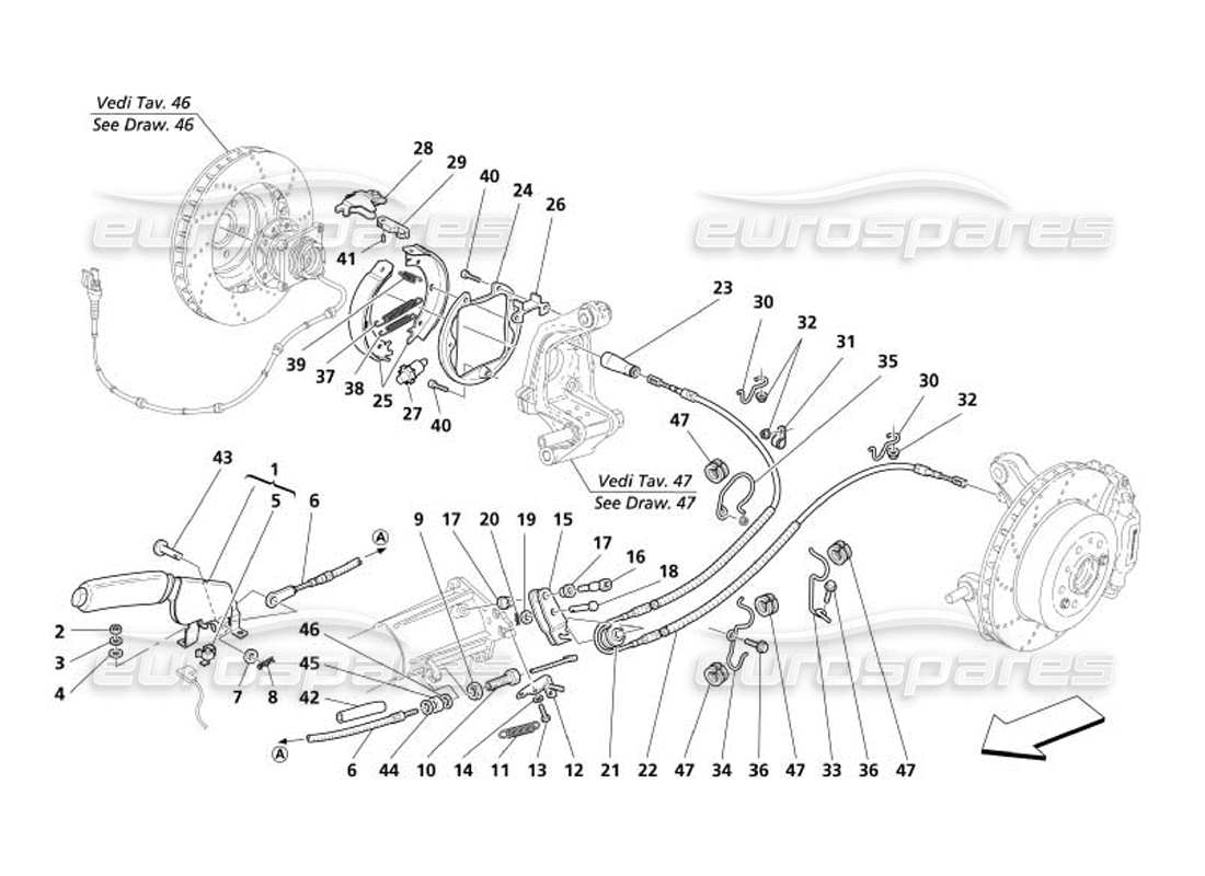 maserati 4200 spyder (2005) hand-brake control part diagram