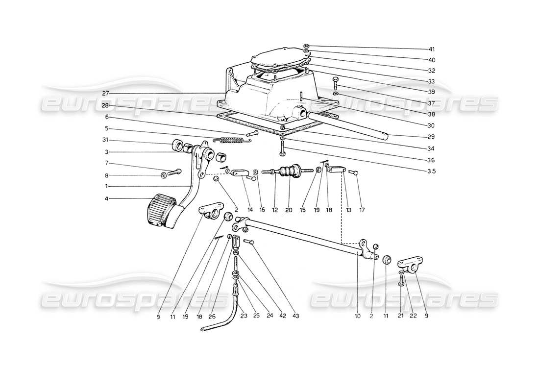 ferrari 208 gt4 dino (1975) pedal board - clutch control (variants for rhd versions) part diagram