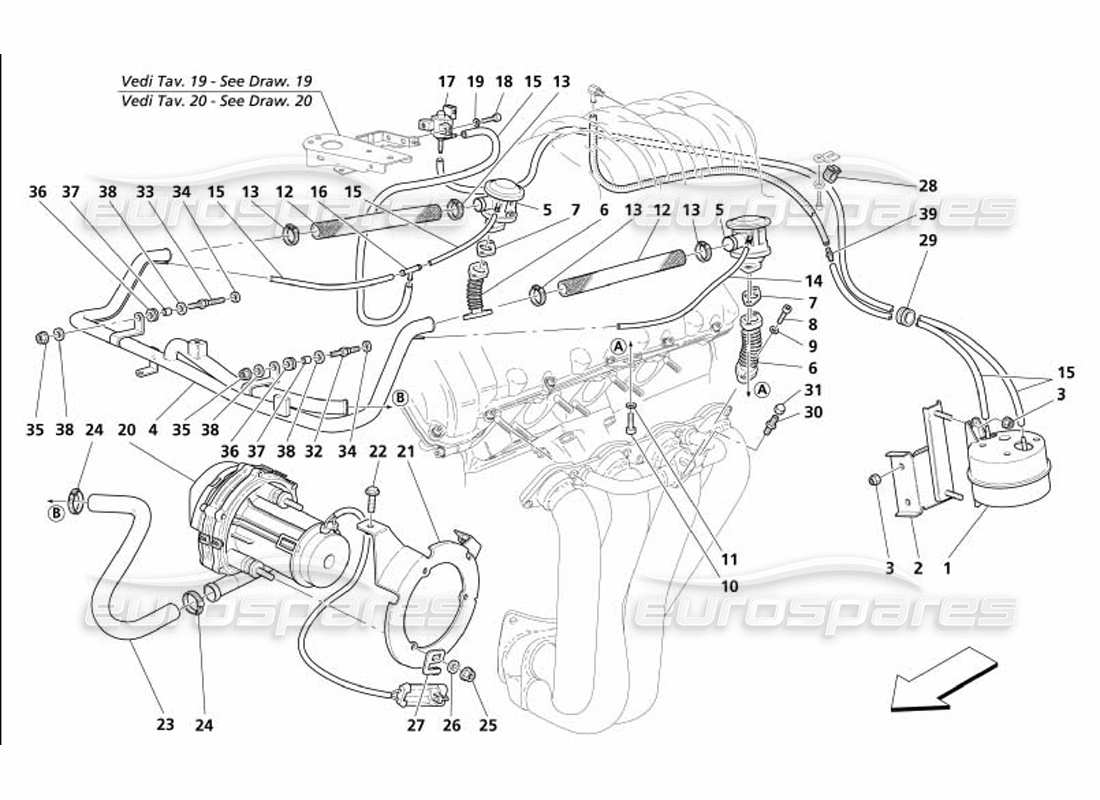 maserati 4200 coupe (2005) secondary air system parts diagram