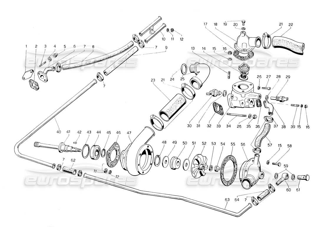 lamborghini countach 5000 qvi (1989) water pump and system part diagram