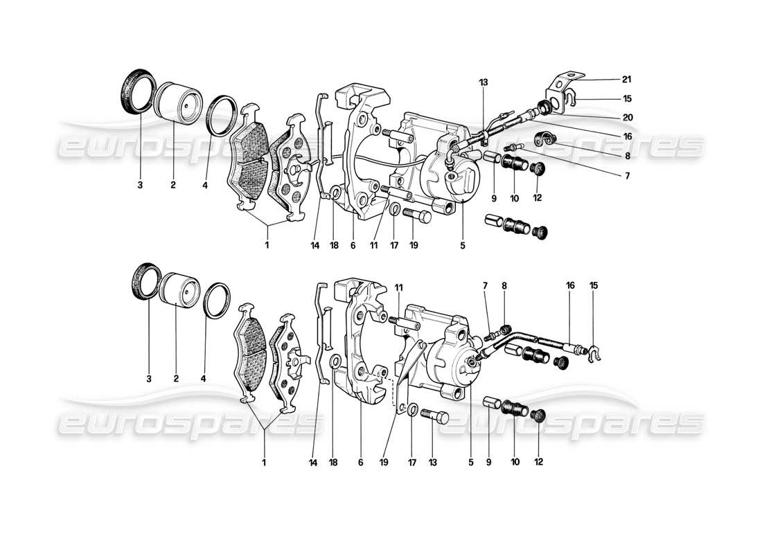 ferrari mondial 3.2 qv (1987) calipers for front and rear brakes part diagram