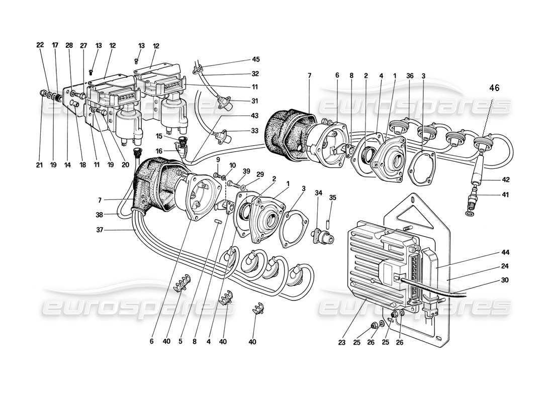 ferrari mondial 3.2 qv (1987) engine ignition parts diagram