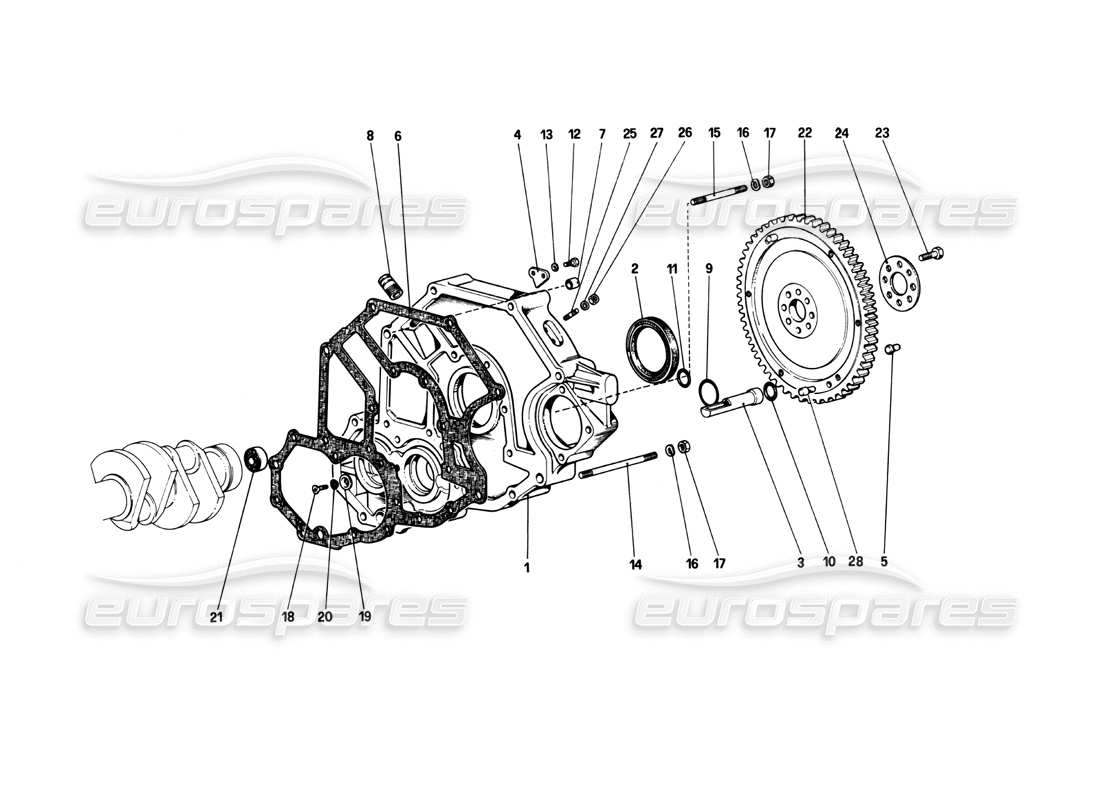 ferrari 208 turbo (1982) flywheel and clutch housing spacer part diagram