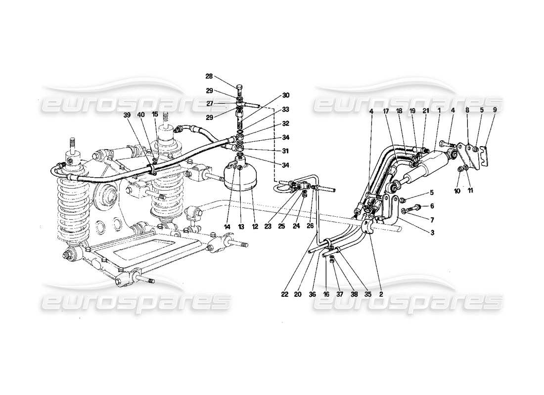 ferrari 412 (mechanical) rear suspension - self - levelling valve and oil lines part diagram