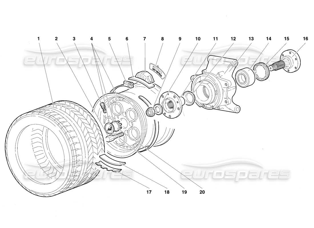 lamborghini diablo vt (1994) rear wheel and hub carrier part diagram