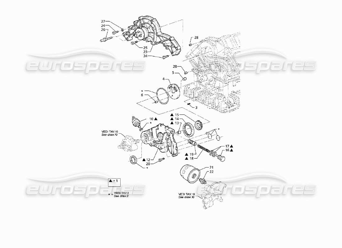 maserati qtp v8 (1998) oil pump and water pump parts diagram