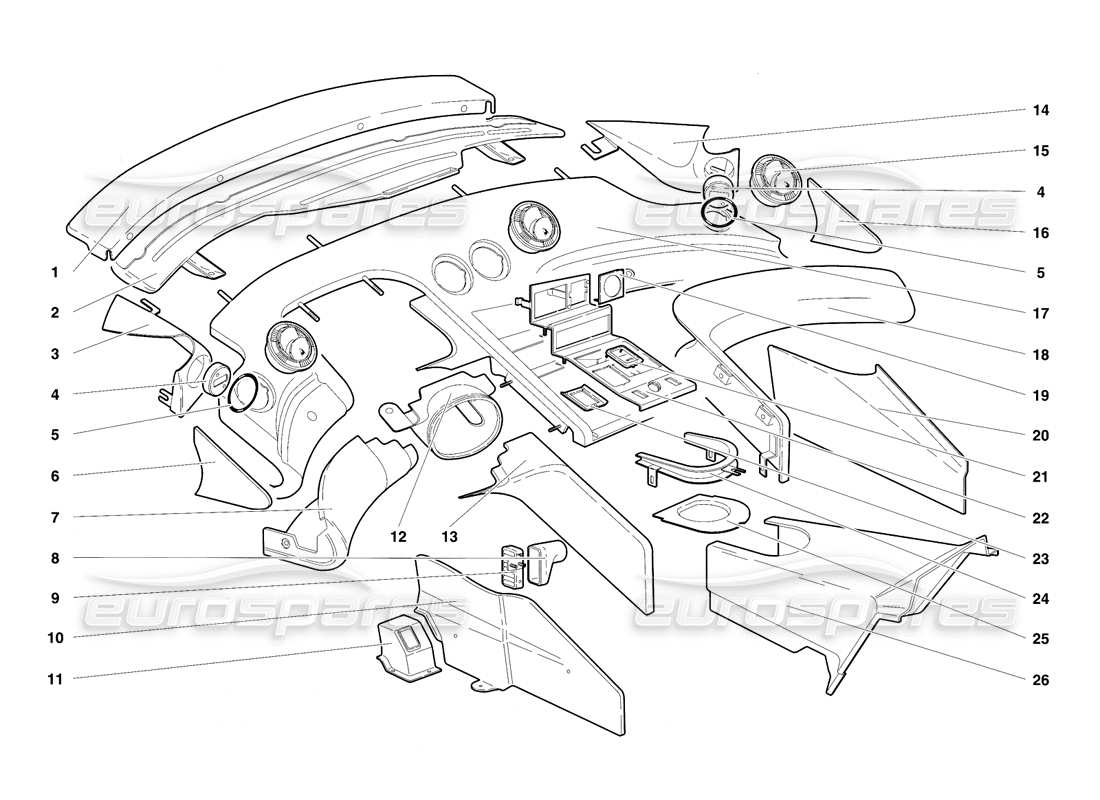 lamborghini diablo vt (1994) passenger compartment trim parts diagram