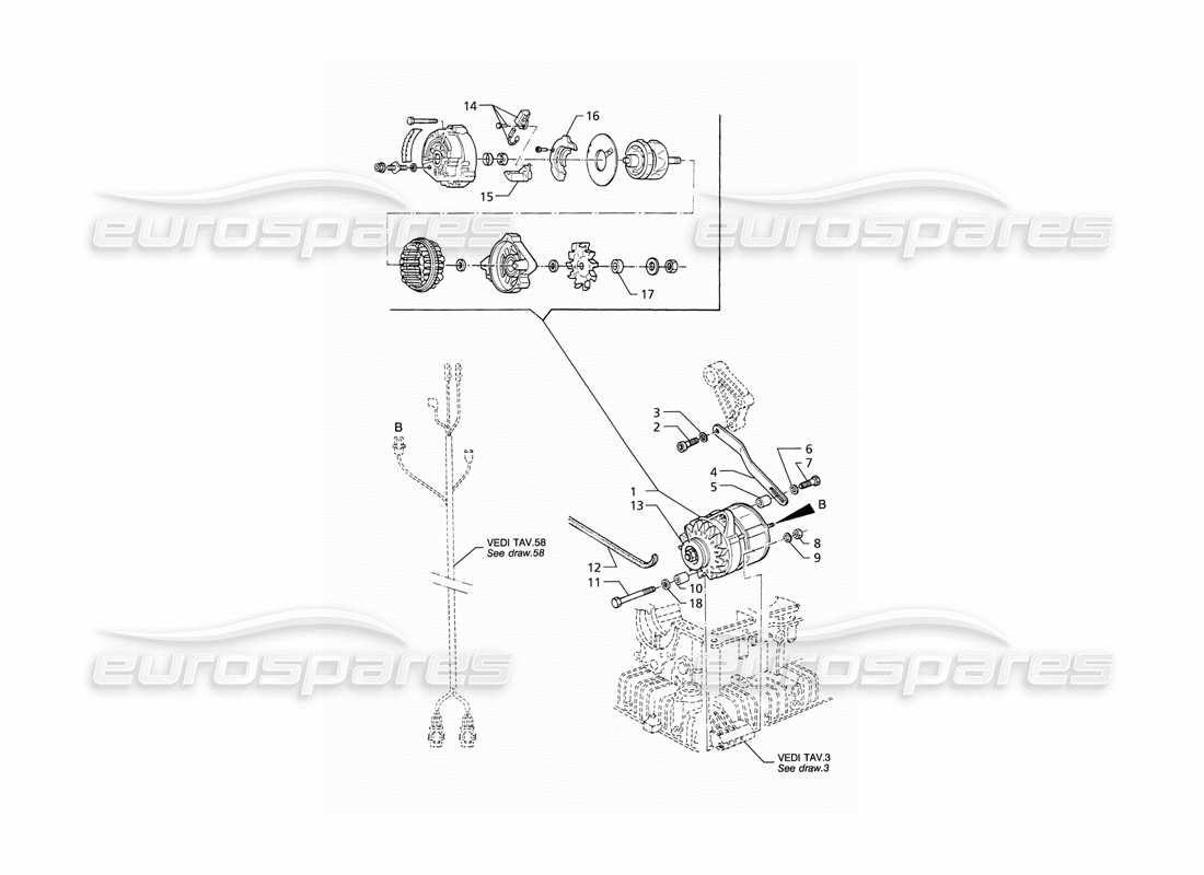 maserati qtp v8 (1998) alternator and support parts diagram