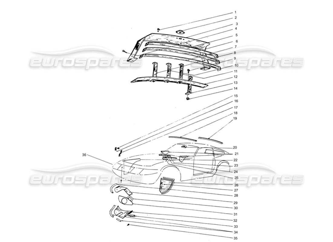 ferrari 365 gtb4 daytona (coachwork) front grill & covers part diagram