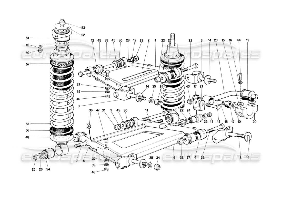ferrari 400i (1983 mechanical) rear suspension - levers and shock absorbers parts diagram