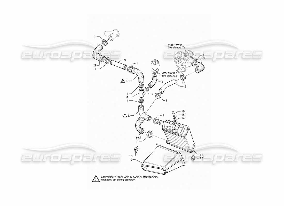 maserati qtp v6 (1996) heat exchanger pipes lh side part diagram