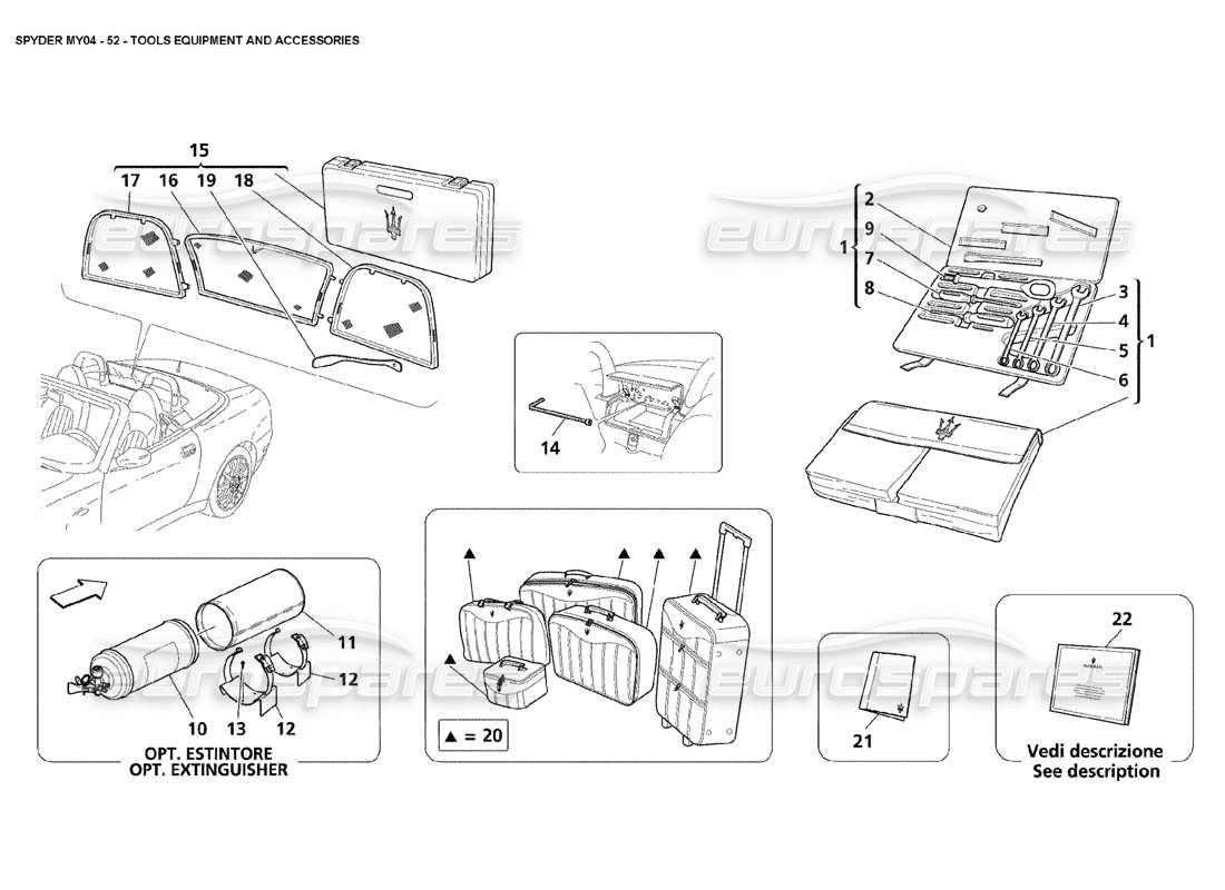 maserati 4200 spyder (2004) tools equipment and accessories part diagram