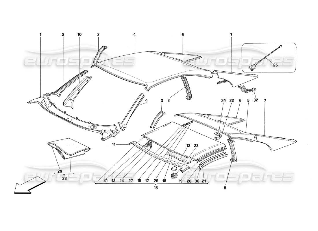 ferrari 348 (1993) tb / ts roof - outer trims part diagram