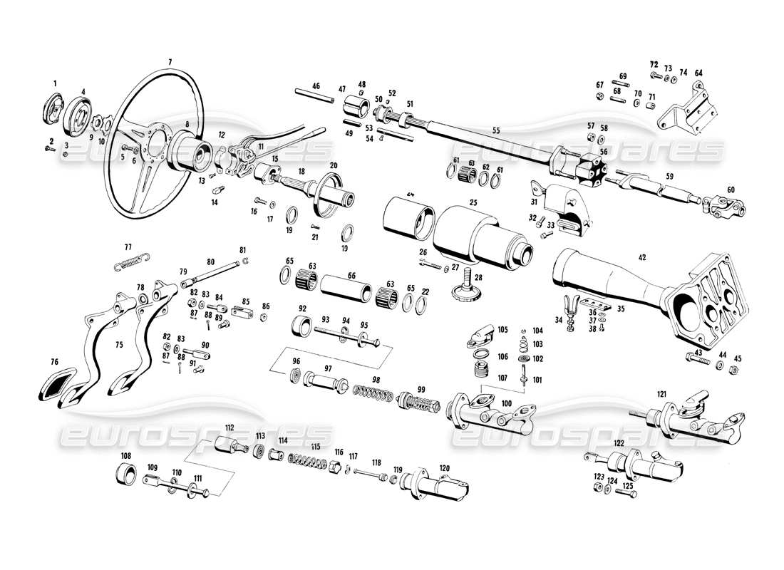 maserati ghibli 4.7 / 4.9 steering parts and pedals part diagram