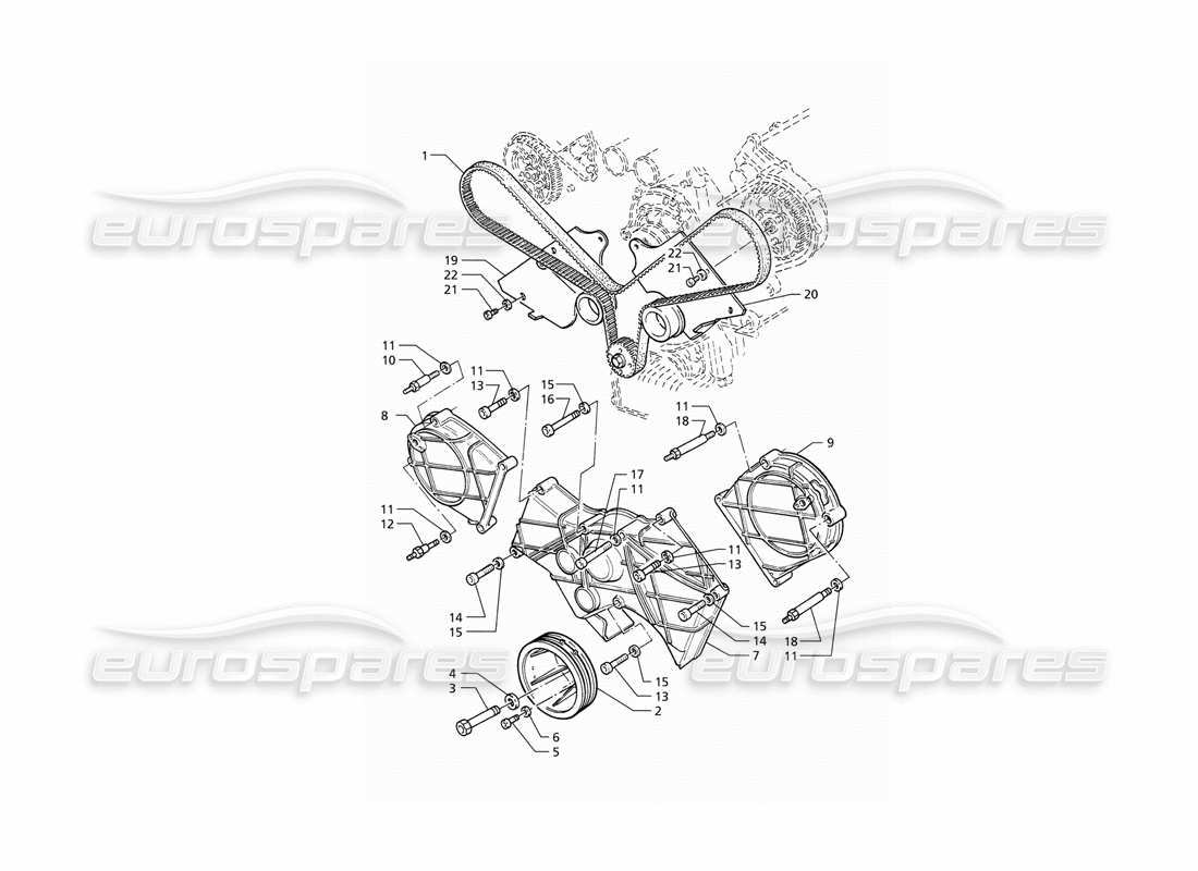 maserati qtp v6 (1996) timing control and covers parts diagram