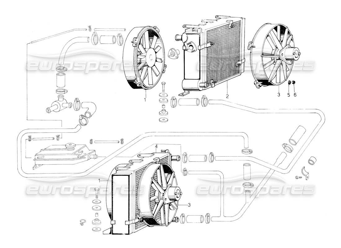 lamborghini countach 5000 qv (1985) radiator and coolant system (valid for switzerland - january 1984) parts diagram