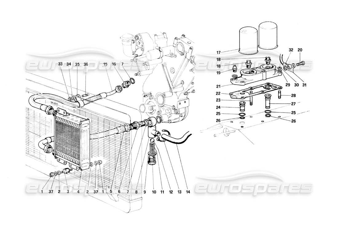 ferrari 400i (1983 mechanical) lubrication circuit and filters parts diagram