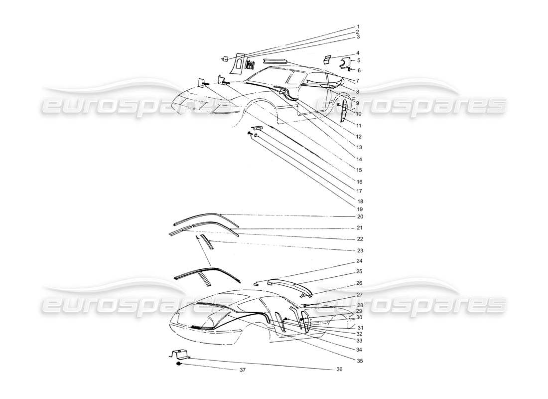 ferrari 365 gtb4 daytona (coachwork) sheilds & coverings parts diagram