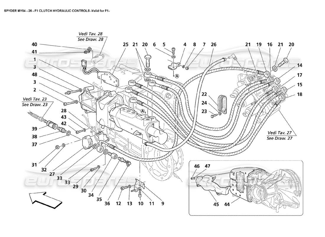 maserati 4200 spyder (2004) f1 clutch hydraulic controls valid for f1 parts diagram