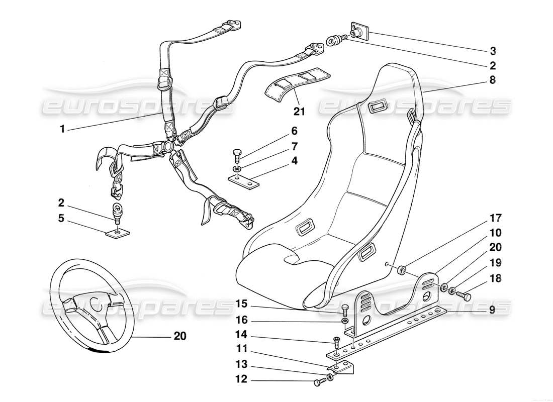 ferrari 348 challenge (1995) seat safety belts and seat parts diagram